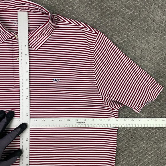 Vineyard Vines Performance Polo Shirt Men's Large Red White Stripes Golf Stretch - Picture 6 of 8